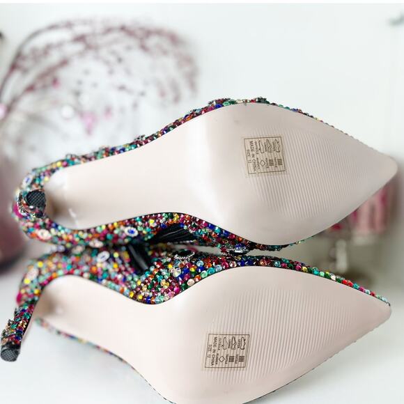 Akira Azalea Wang Poppy Multi Jeweled Stiletto Heel Ankle Booties Size 12 NWT - Picture 14 of 16